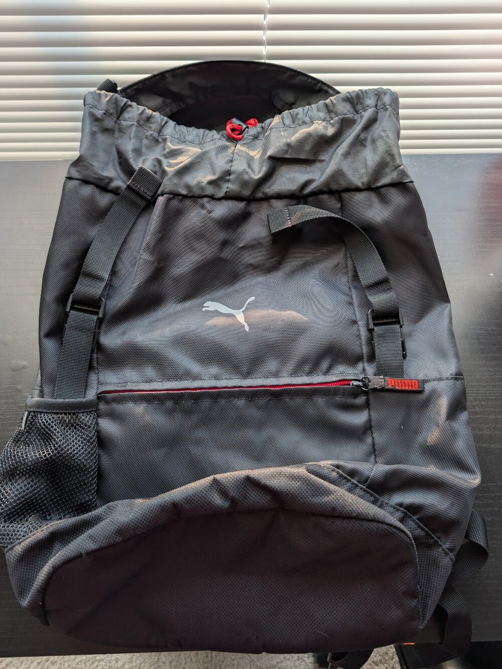 Puma Black Backpack with Drawstring And Red Accent